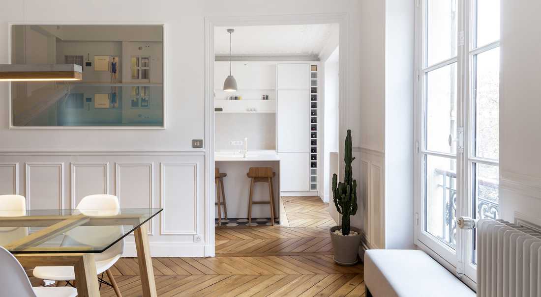 Aménagement d'un cuisine ouverte dans un salon par un architecte à Aix-en-Provence