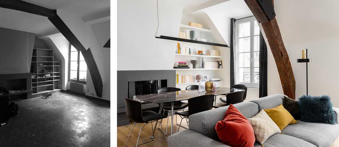 Avant-Après : Rénovation du salon de l'appartement par un architecte d'intérieur