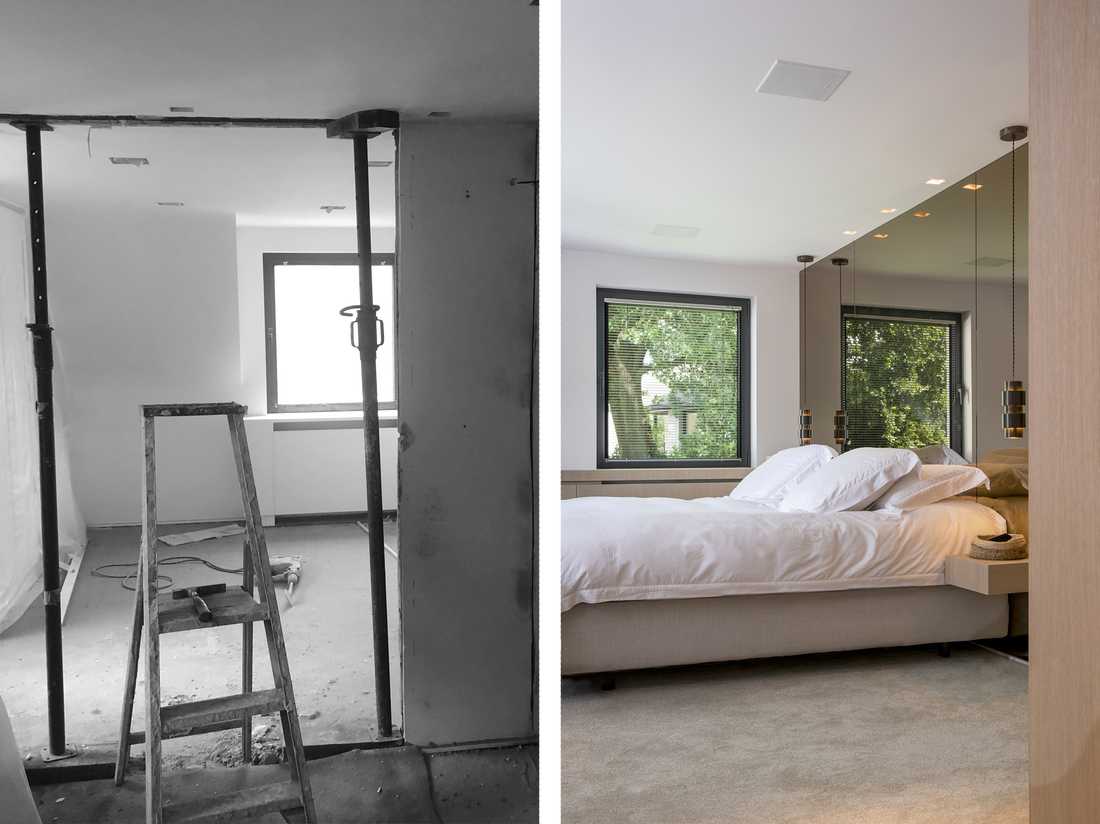 Photos avant-après de la rénovation de la chambre parentale dans une villa par un architecte d'intérieur