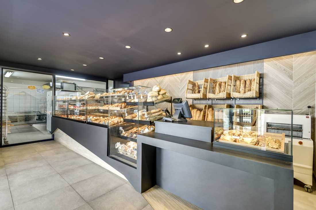 Présentoire d'une boulangerie réalisé sur mesure par un architecte d'intérieur à Aix-en-Provence